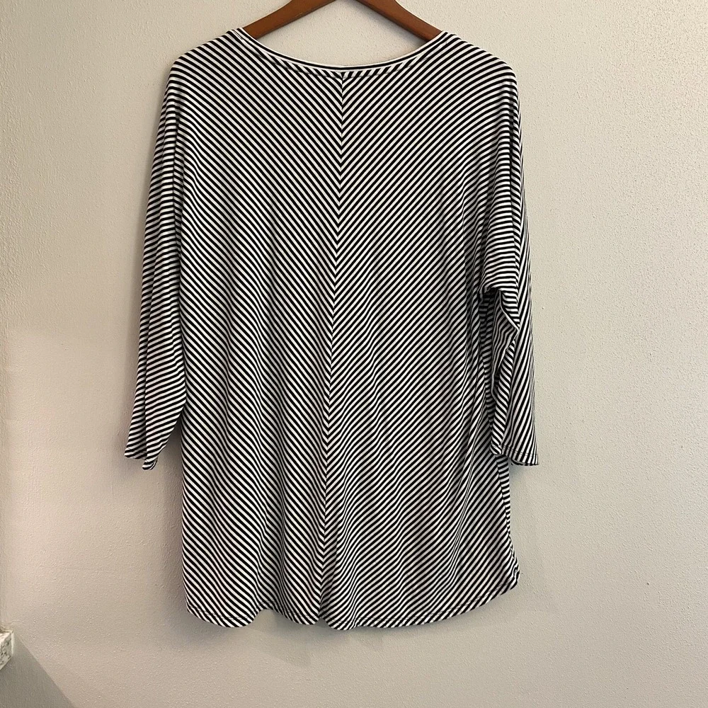 Chico's Striped Top Womens Chico Size 2 Longline 3/4 Sleeve WHITE Black - Picture 9 of 11